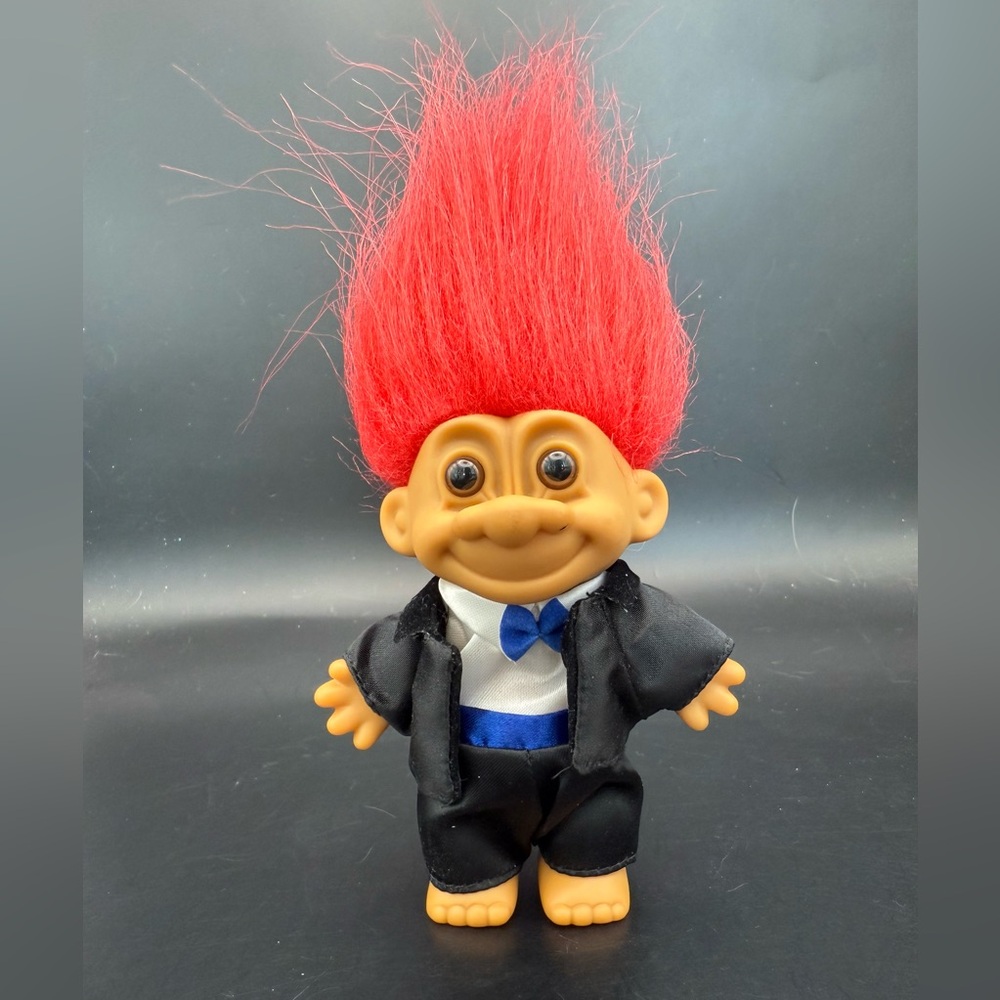 90’s Vintage Russ Troll Doll GROOM Tux & Tails 4” Red Hair & Amber Eyes